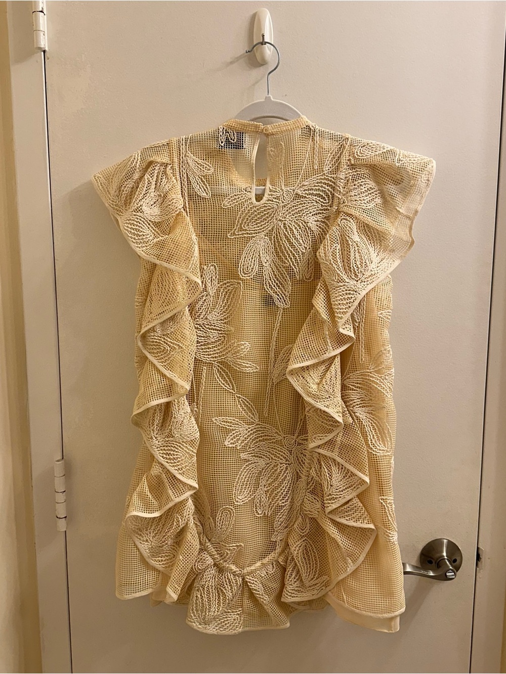 Eliou Cream Floral Lace Ruffle Mini Dress - Picture 3 of 4